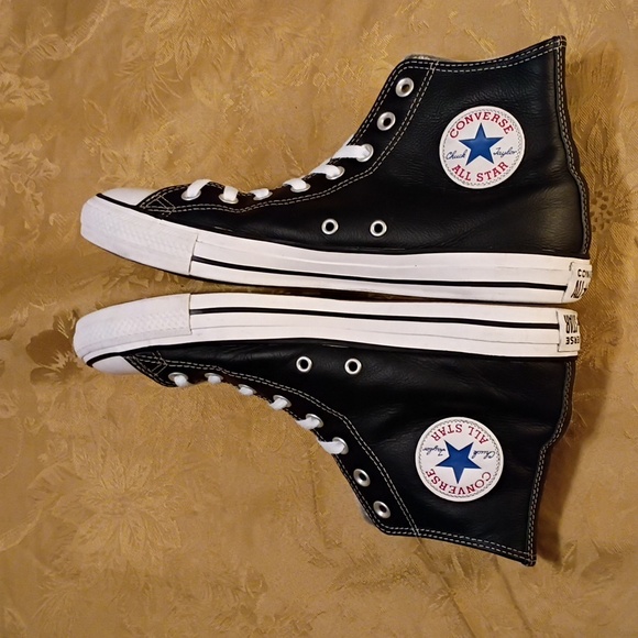 CONVERSE All Star Black Leather High-Top Sneakers Men's 9.5 Women's 11.5 - Picture 7 of 12